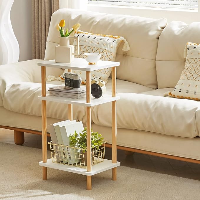 IBUYKE 3-Tier Side Table, Solid Wood Tall End Table - Image 6