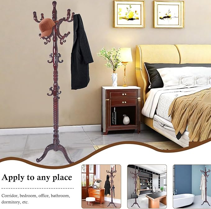 Coat Rack Stand, Solid Wooden Coat Tree - Image 7