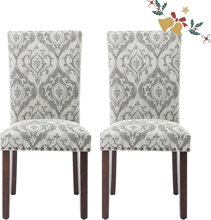 Parsons Dining Chairs Set of 2, Upholstered Nailhead Dining Room Kitchen Side by COLAMYINC