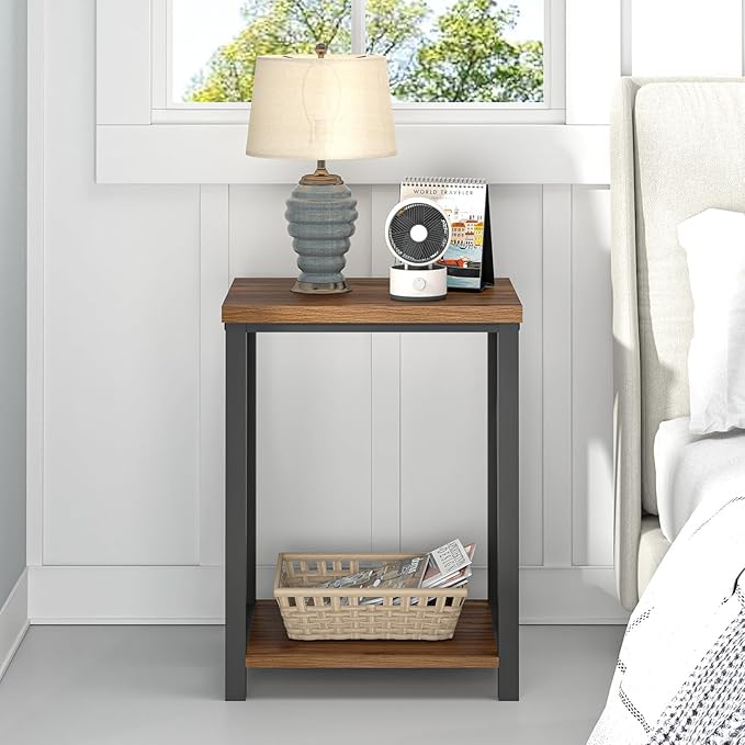 FOLUBAN Small End Table, Rustic Wood and Metal Side Table - Image 5