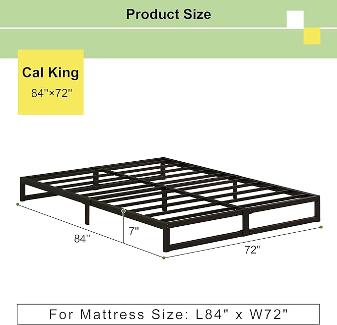 EMODA 7 Inch California King Bed Frames Heavy Duty Metal Cal King Platform - Image 2