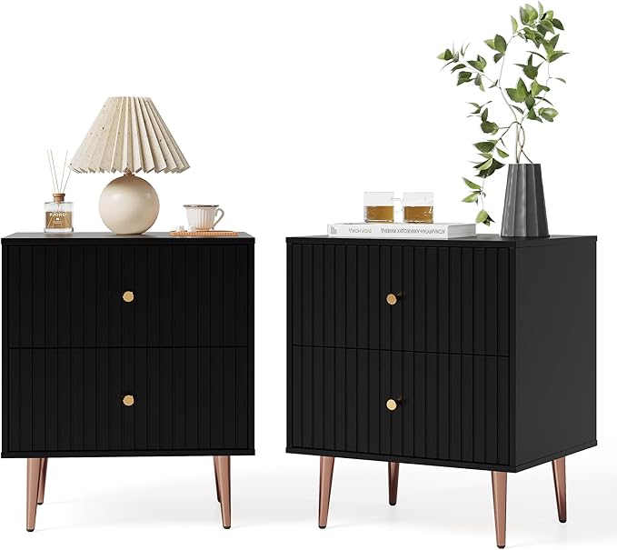 Black Night Stand Set 2, Modern Bedside Table - Image 9
