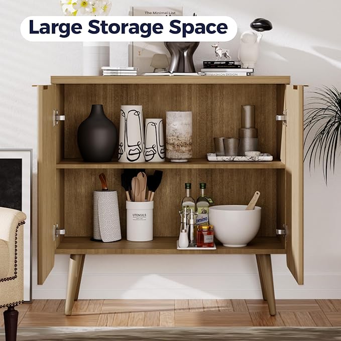 Buffet Cabinet with Storage, Wood Fluted Multifunctional Storage Cabinet with 2 - Image 4