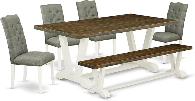 East West Furniture V077EL207-6 6 Piece Dining Set Contains a Rectangle Dining by EastWestFurniture