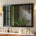 VocalStar Black Wood Framed Mirror 48 x 32 Inch, Rustic Natural Black Wooden by VOCALSTAR
