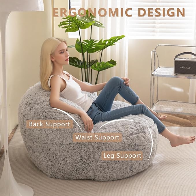 BYBYME Giant Bean Bag Chair, Faux Fur Bean Bag Couch - Image 3