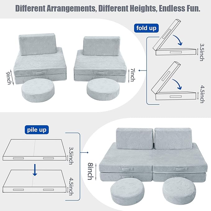 MeMoreCool Modular Kids Play Couch Sofa, and Moon Patterns - Image 3