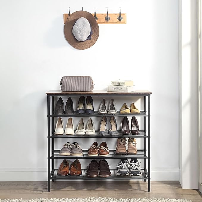 5-Tier Shoe Rack Organizer, Metal Mesh Shoe Storage Shelf, - Image 6