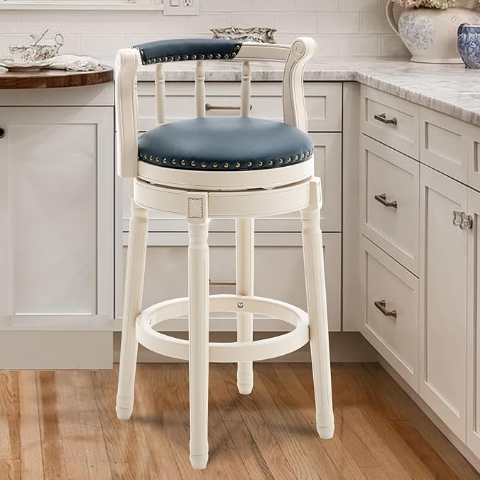 CozyRain Bar Stools Modern Swivel Barstools, Kitchen Counter Genuine Leather - Image 2