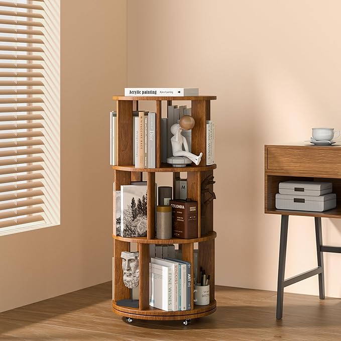 3 Tier Rotating Bookshelf Tower Spinning Bookshelf by IUNVR