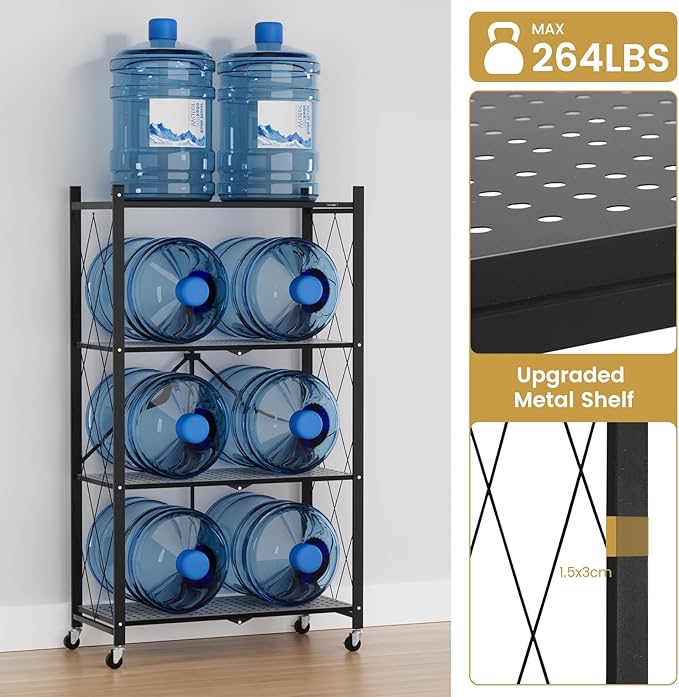 ALANNG Storage Shelves with Wheels, Bookshelf with Storage, No Assembly Metal - Image 4