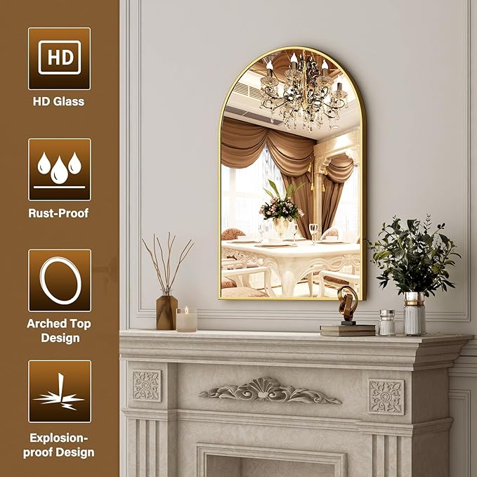 24"x36" Gold Arched Bathroom Mirror - Image 5