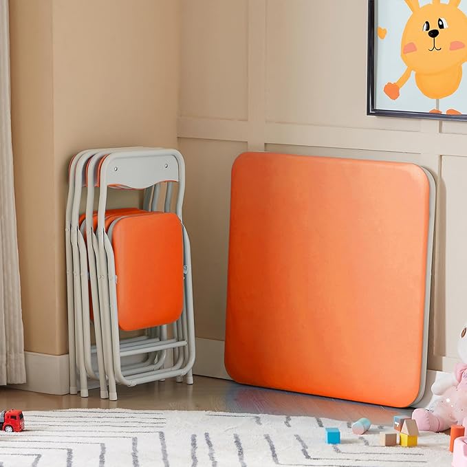VECELO Kids Folding Activity Table and Chairs 5 Pcs Set, - Image 7