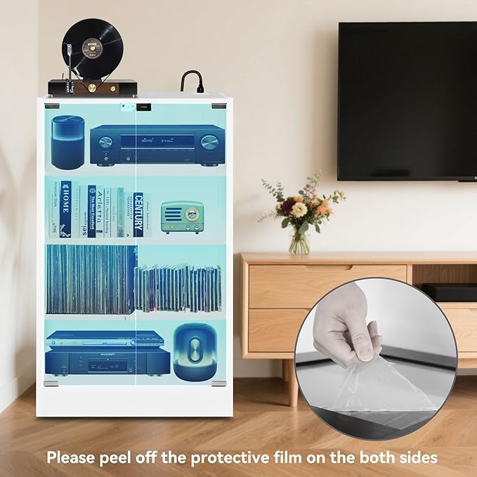 4-Tier Media Cabinet with LED Lighting, Audio/Video Stand Featuring Built-in - Image 4