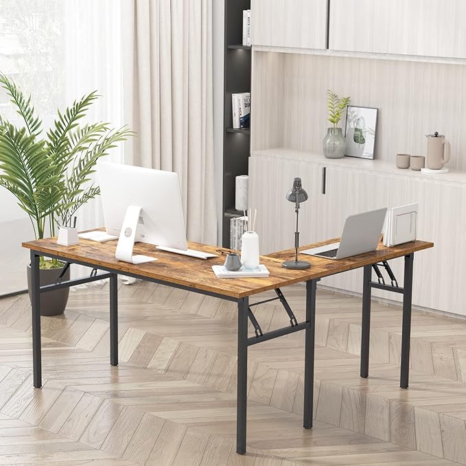 DlandHome Reversible L-Shaped Desk Large Corner Desk Folding Table Computer - Image 5