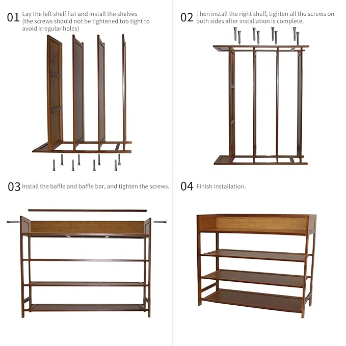 4 Tier Shoe Rack Organizer, 4 Tire Bamboo Stackable Shoe Shelf Storage Organizer - Image 5