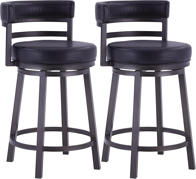 Armen Living Madrid 30" Seat Height Swivel Ford Black Faux Leather and Mineral by ArmenLiving