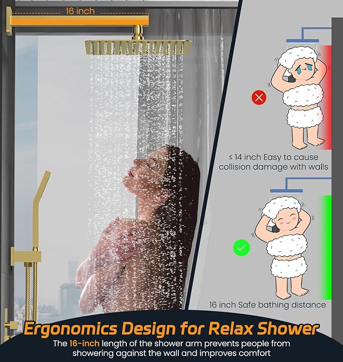 SR SUN RISE 12 Inches Bathroom Luxury Rain Mixer Shower Combo Set Wall Mounted - Image 6