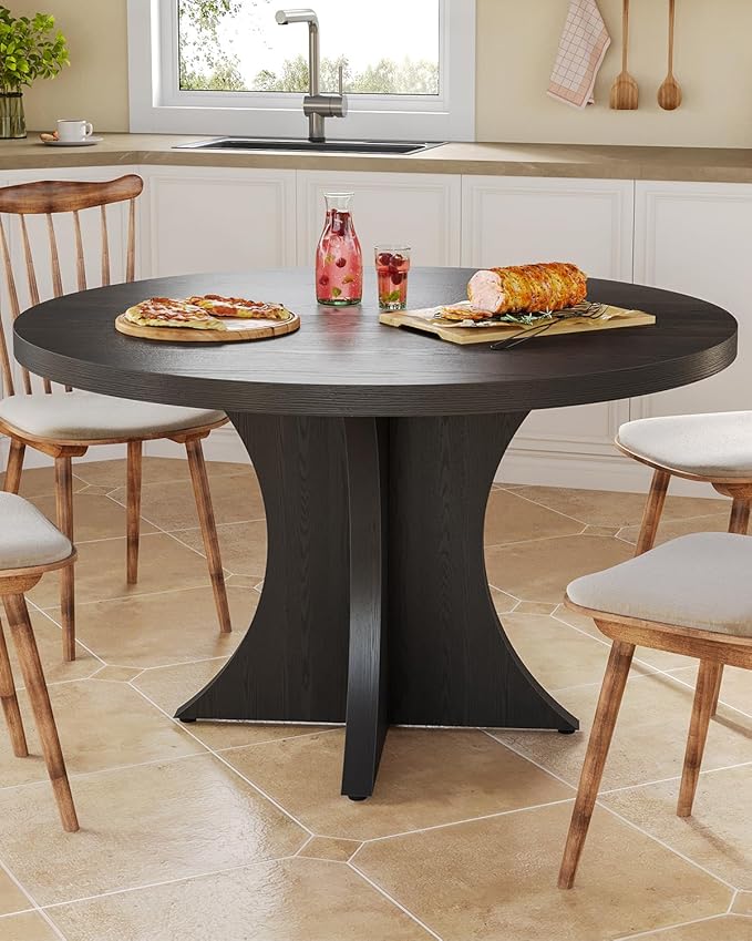 LITTLE TREE Round Dining Table for 4-6, 47.24 Inches Farmhouse Wooden Kitchen - Image 2
