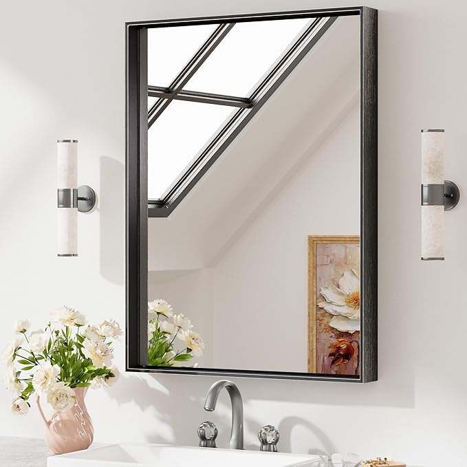 Keonjinn Black Mirror for Wall 24 x 32 Inch Rectangle Bathroom Vanity Mirror by Keonjinn