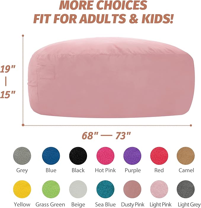 7FT Bean Bag Chair with Ultra Soft Velvet Cover Bean Bag Sofa with Memory Foam - Image 3