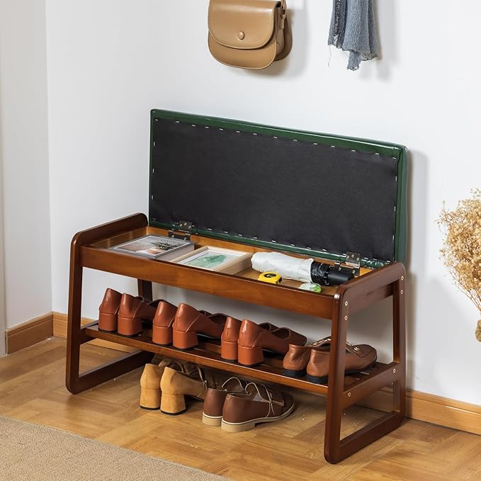 latifolia Solid Wood Bench, Entryway Shoe Bench - Image 2