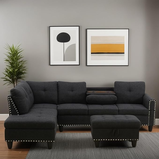 L Shaped Sectional Couches for Living Room, Modular 4 Seat Sofa by FONTOI