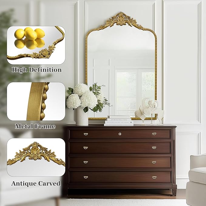 G-LEAF Vintage Baroque Mirror 24"X36", Arched Mantel Victorian Antique - Image 5
