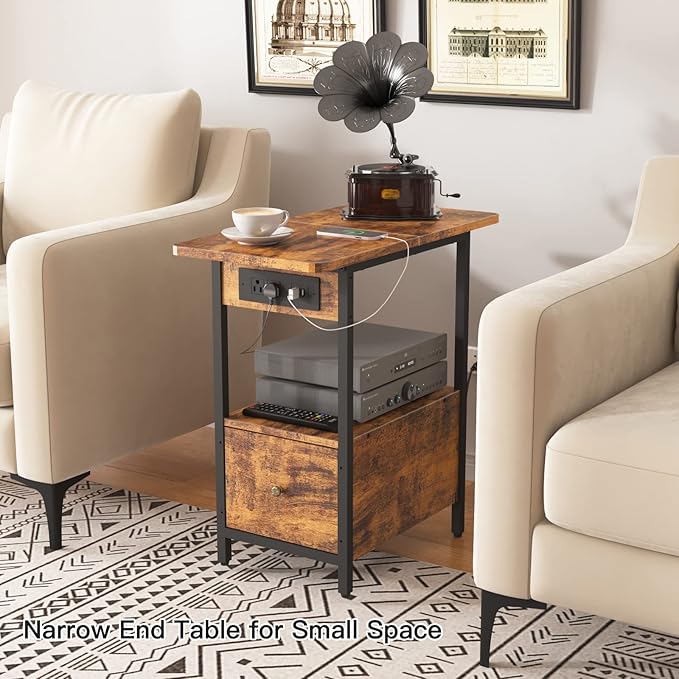 LIDYUK End Table with Charging Station, Narrow Side Table with Drawer and USB - Image 5