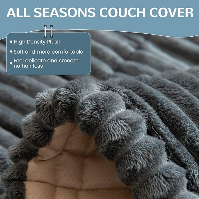 OTOB Couch Covers for 3 Cushion Sofa Pet Friendly, Plush Fuzzy Non Slip Sofa - Image 3