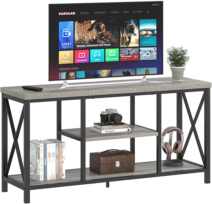 FOLUBAN Modern TV Stand for TVs up to 55 Inch, Rustic Wood Entertainment Center by FOLUBAN