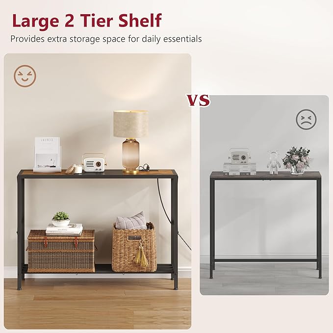 Tajsoon Console Table with Charging Station, 41.8" Entryway Table with Shelves - Image 6