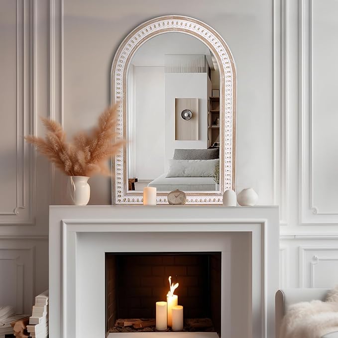 36x24 Boho Wooden Arched Wall Mirror - Image 4