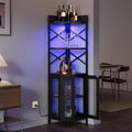 Corner Bar Cabinet with Power Outlet, 5-Tier Corner Wine Cabinet with Led Strip by Airynee