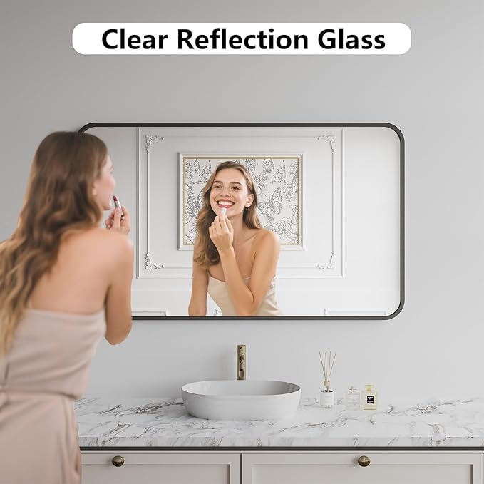 Bathroom Mirror, 30X50 Inch Black Metal Framed Mirror - Image 2