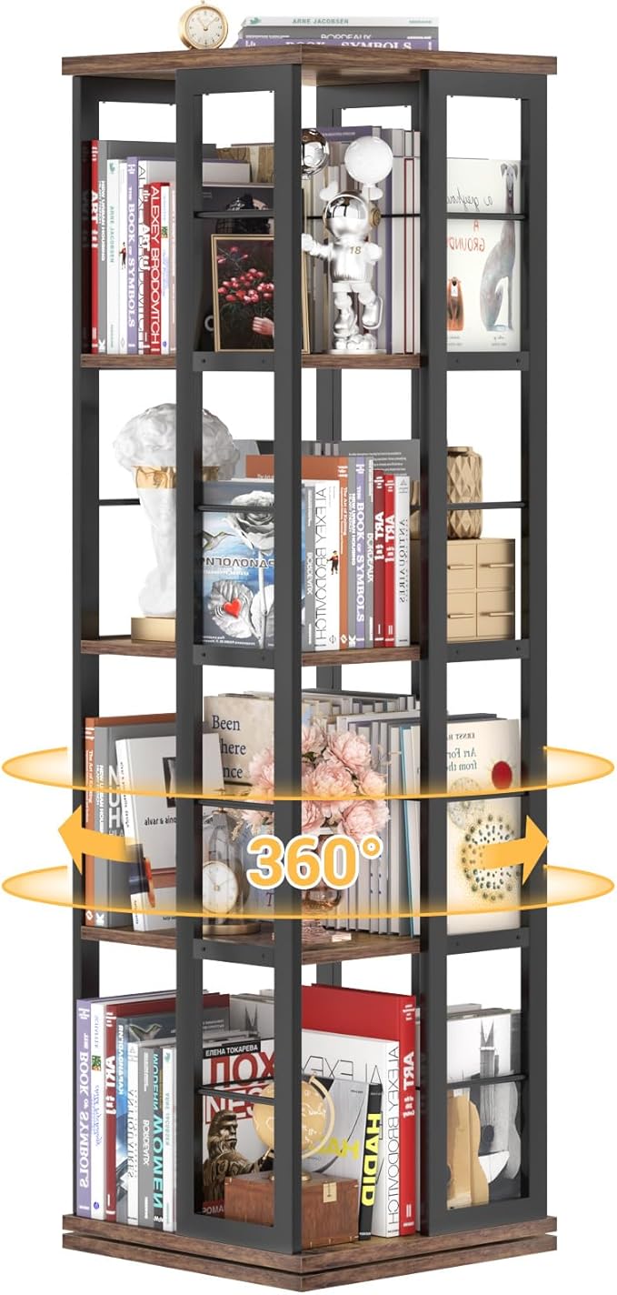 Aheaplus Rotating Bookshelf, Corner Bookcase, 360 Display Wood Spinning by Aheaplus