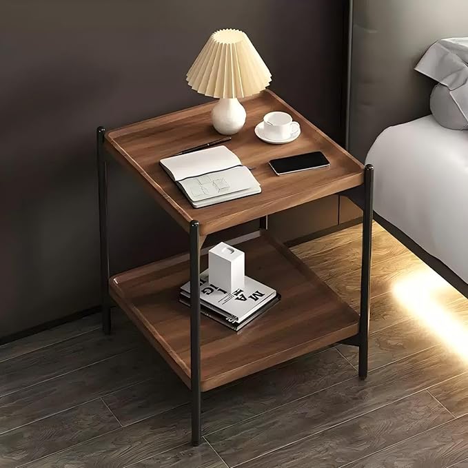 Solid Wood Nightstand with 2-Tier Storage Shelf - Image 8