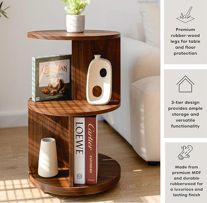 KAYMILY Living Room Side Table, Office Round Rotating End Table, Bedroom Mid - Image 6