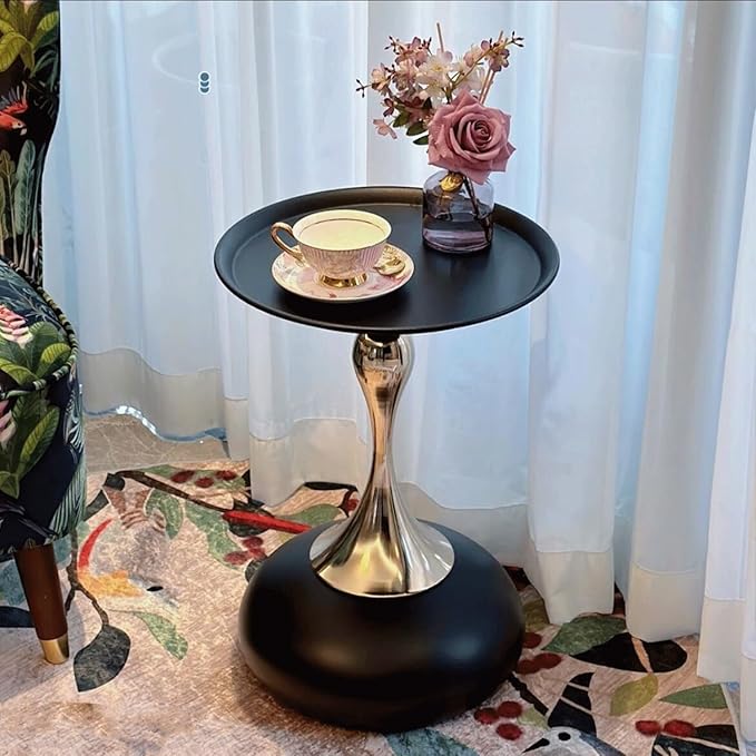 Modern Round Side Table with Gold Pedestal Base, Accent End Table - Image 5