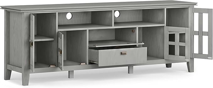 SIMPLIHOME Artisan SOLID WOOD 72 Inch Wide Contemporary TV Media Stand in Fog - Image 3
