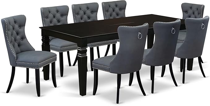 East West Furniture LGDA9-BLK-13 9 Piece Dining Set Includes a Rectangle by EastWestFurniture