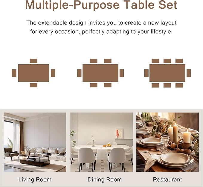 7-Piece Dining Table Set, Mid Century Modern Dinner Table - Image 6