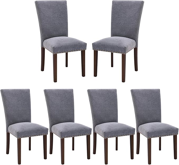 COLAMY Upholstered Parsons Dining Chairs Set of 6, Fabric Dining Room Kitchen by COLAMYINC