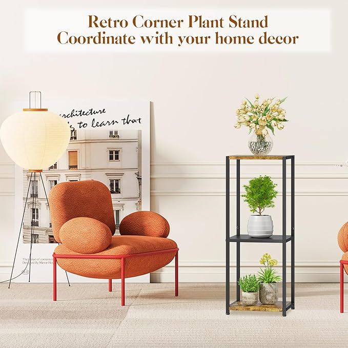 KMOTASUO 3 Tier Tall Plant Stands Indoor, 31 Inch Metal Wood Corner Plant Stand - Image 6