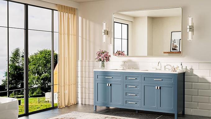 TETOTE Brushed Nickel Mirror 48 x 30 Brushed Nickel Metal Framed Bathroom Mirror - Image 8