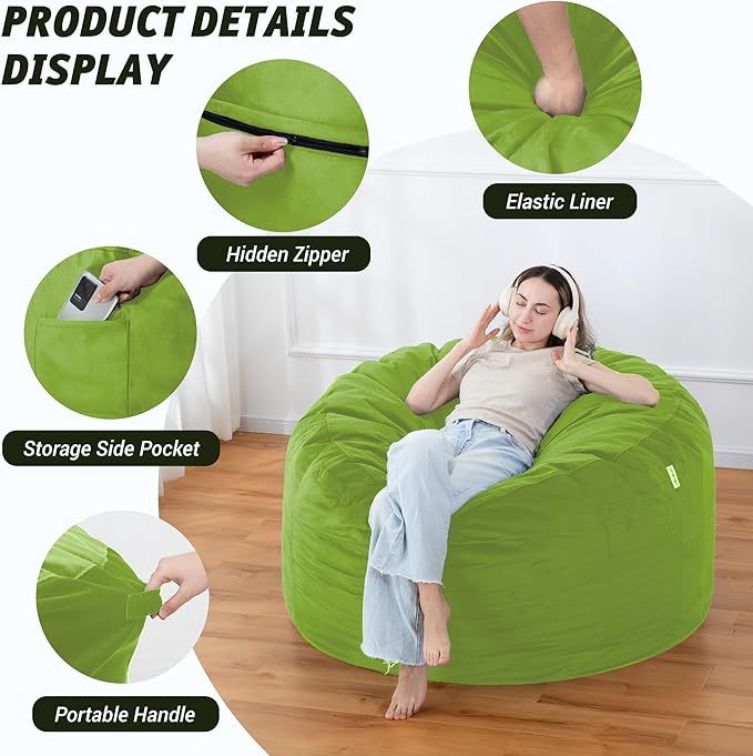 4FT Bean Bag Chair with Ultra Soft Velvet Cover Bean Bag Sofa with Memory Foam - Image 4
