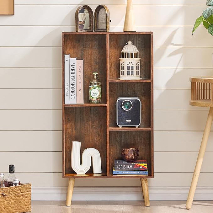 LEYAOYAO 5 Cube Small Bookshelf, 3 Tier Mid-Century Bookcase - Image 5