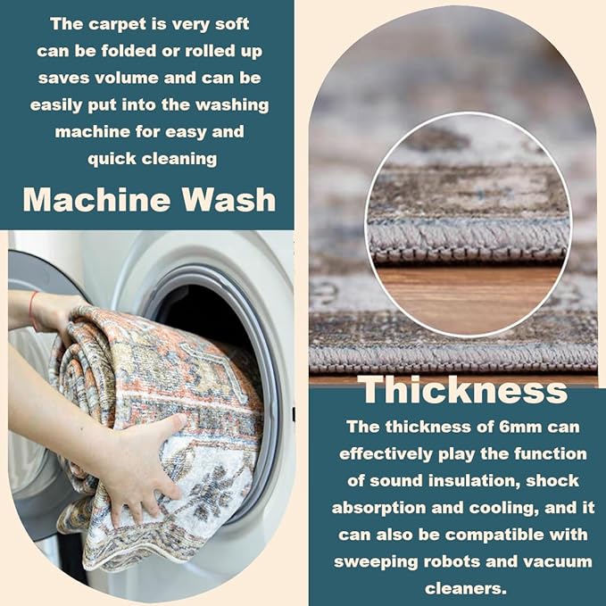 Washable Area Rug 4'x6' Traditional Floor Cover Foldable Thin Rugs Retro - Image 4
