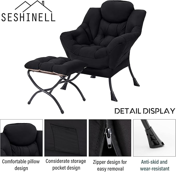 Lazy Chair with Ottoman, Modern Accent Chair Contemporary Lounge Leisure Sofa - Image 4