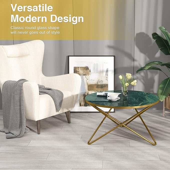 HLR Round Coffee Table with Green Faux Marble Top - Image 7